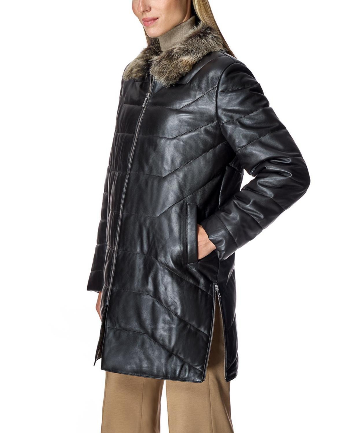 Julia & Stella by Maximilian Women's and Toscana Collar Quilted Leather Coat