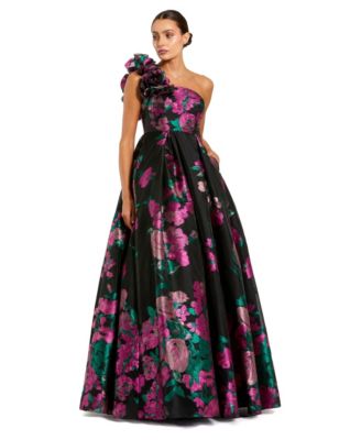 Women's Floral One-Shoulder Brocade Ball Gown