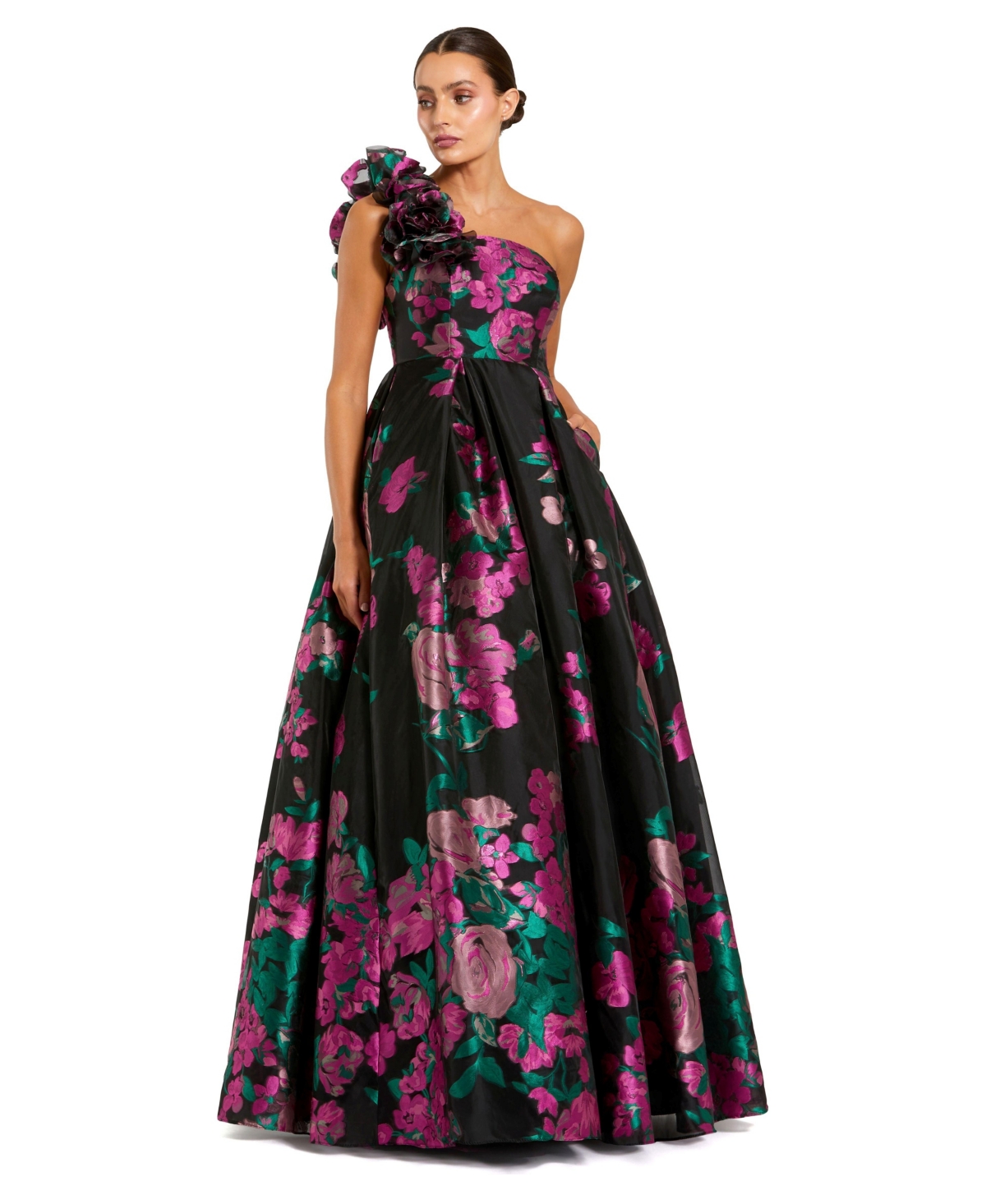 Mac Duggal Women's One Shoulder Floral Brocade Ballgown