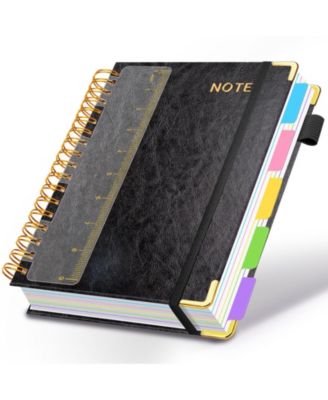 Faux Leather 5 Subject Spiral Notebook College Ruled 300 Pages with Dividers Tabs Pen Loop
