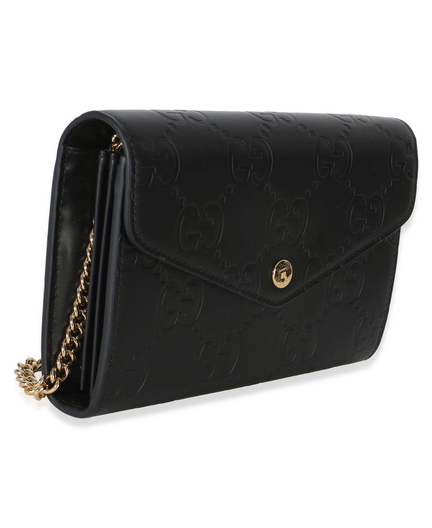 Black Calfskin GG Debossed Chain Wallet