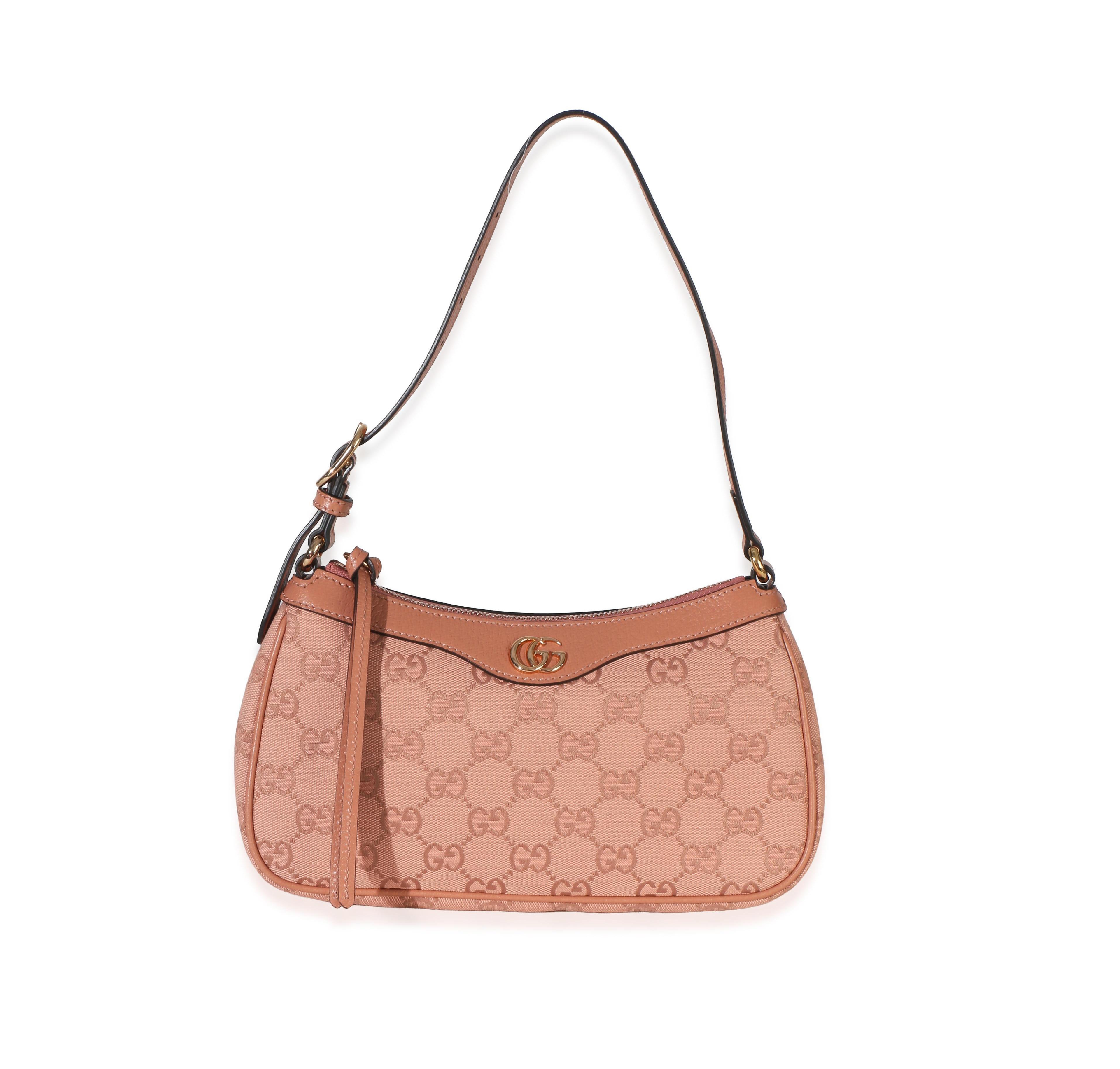 Pre-Owned Gucci Light Pink Gg Canvas Small Ophidia Shoulder Bag