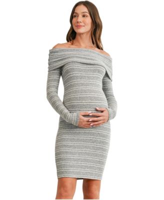 Maternity Off-the-Shoulder Bodycon Striped Sweater Dress