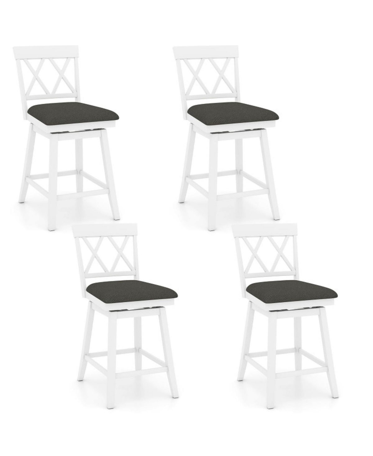 Gouun 24 Inch Rubber Wood Swivel Counter Set of 4 with Upholstered Cushions Bar Stool - White