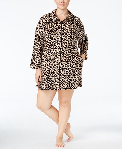 Miss Elaine Plus Size Plush Fleece Zip-Front Short Robe
