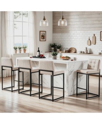 Bar Stools Set of 4 Modern Faux Leather Counter Height Barstools, Thick Upholstered Armless Counter Stools Chair with Back and Footrest