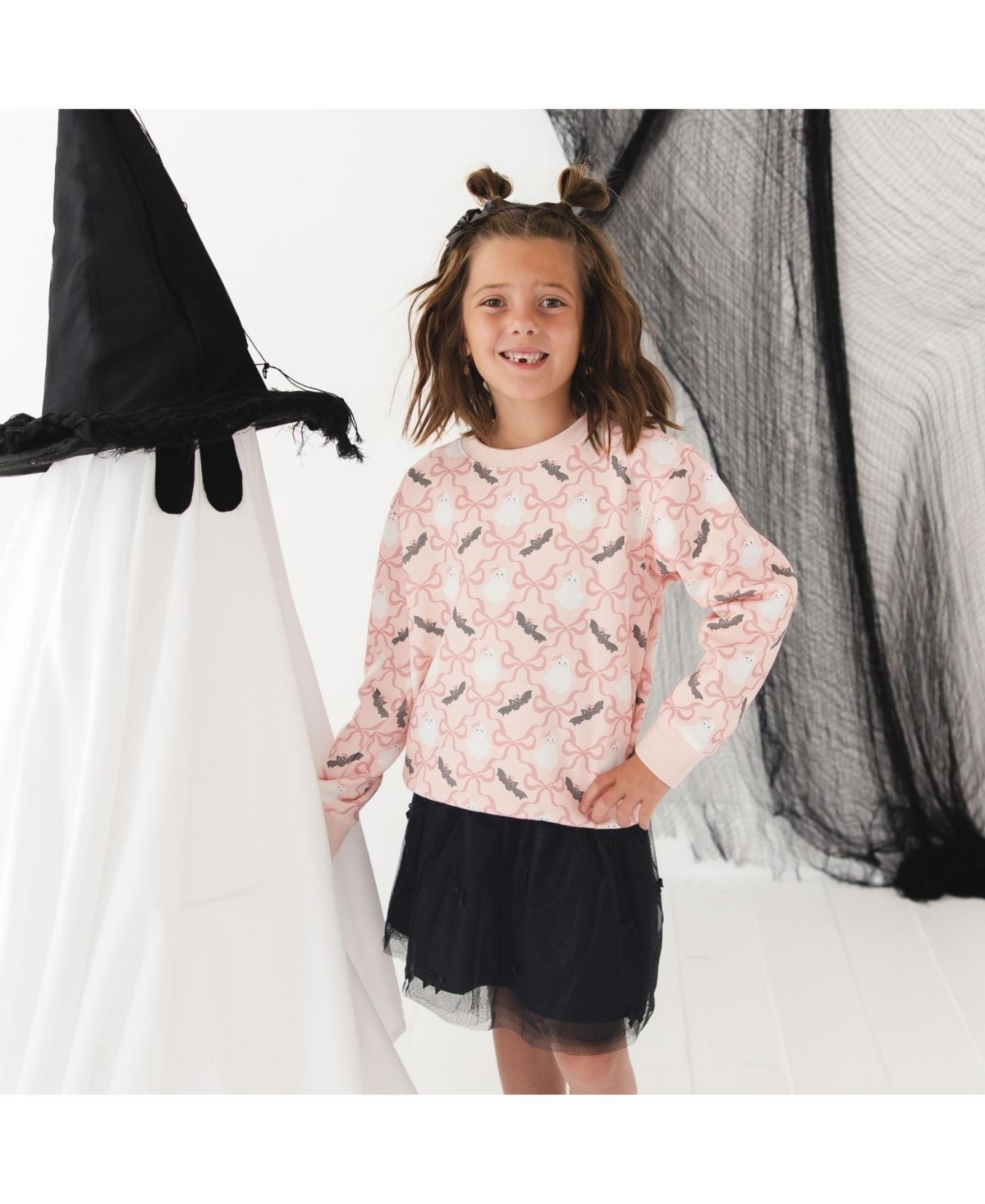 Sweet Wink Toddler Girls 2T-4T Bat And Ghost Trellis Halloween Sweatshirt