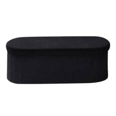 Foldable Teddy Fleece Oval Storage Ottoman Bench, 660 LBS Bed End Bench with Divided Storage