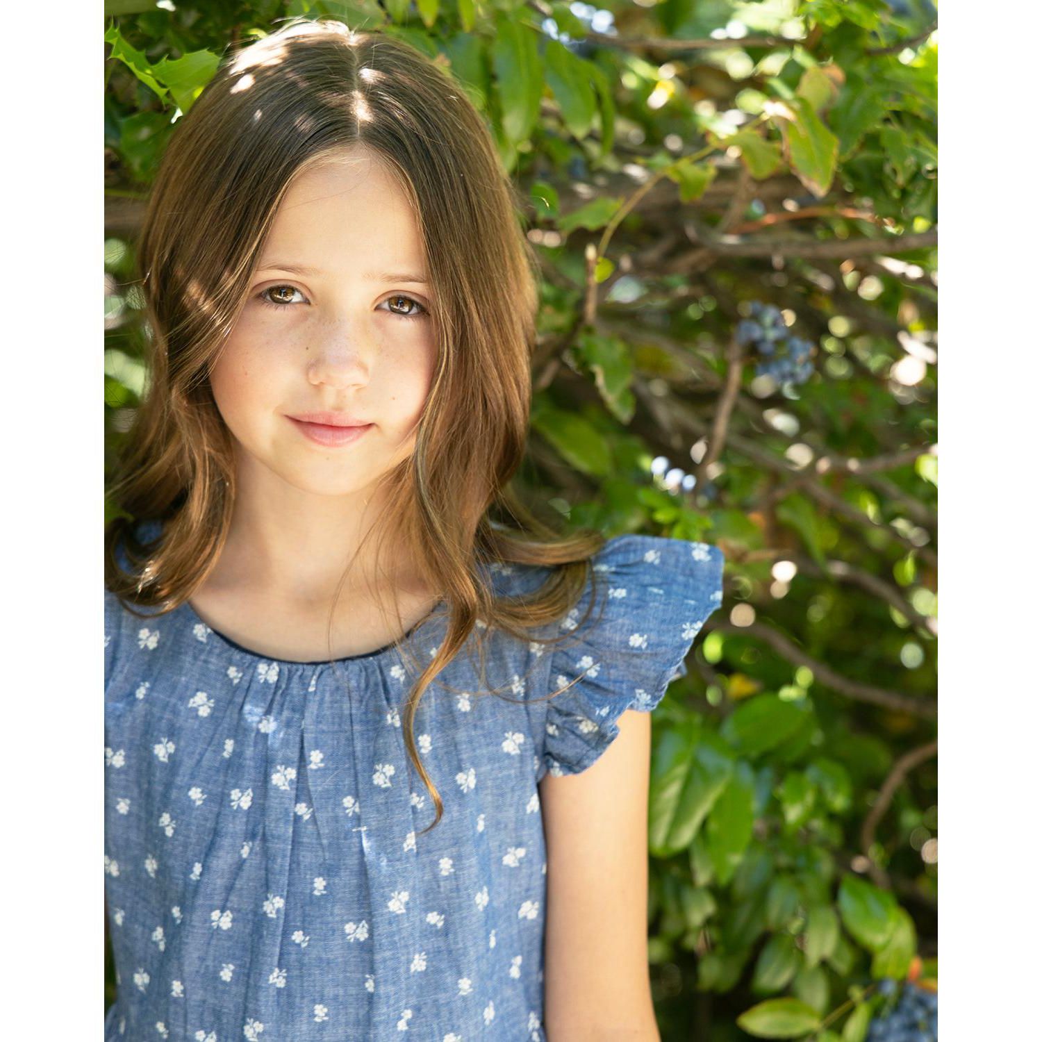 Girls' 4-16 Chambray Smocked-Waist Ruffle-Sleeve Dress