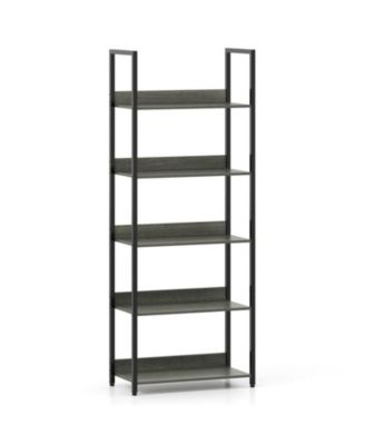 61 Inch 5-Tier Open Bookcase with Raised Back Panels and Metal Frame