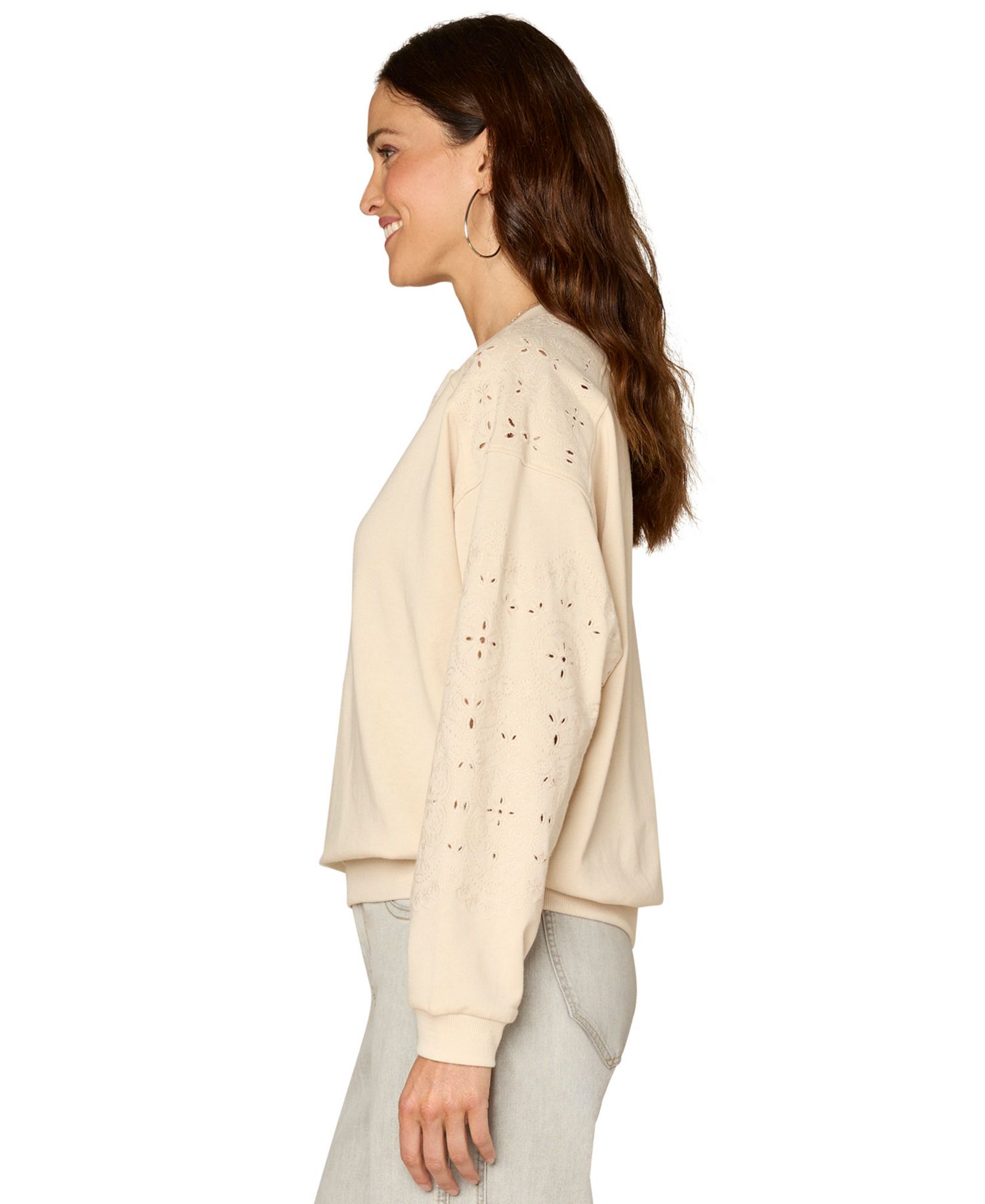 Women's Embroidered Relaxed-Fit Notch Neck Sweatshirt