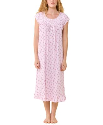 Women's Cap-Sleeve Floral Ruffled-Hem Nightgown