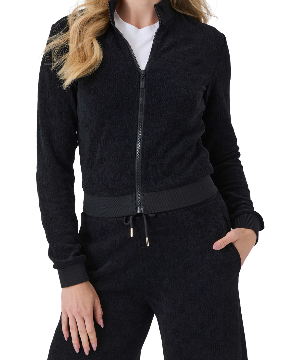 Guess Women's Laudomia Mock Neck Fitted Full Zip Sweatshirt