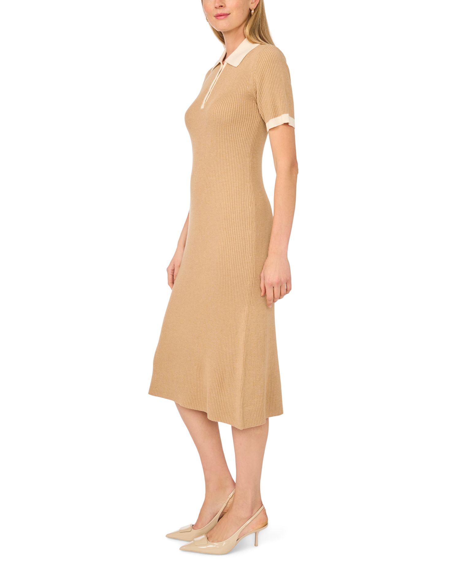 Women's Collared Ribbed-Knit Midi Sweater Dress