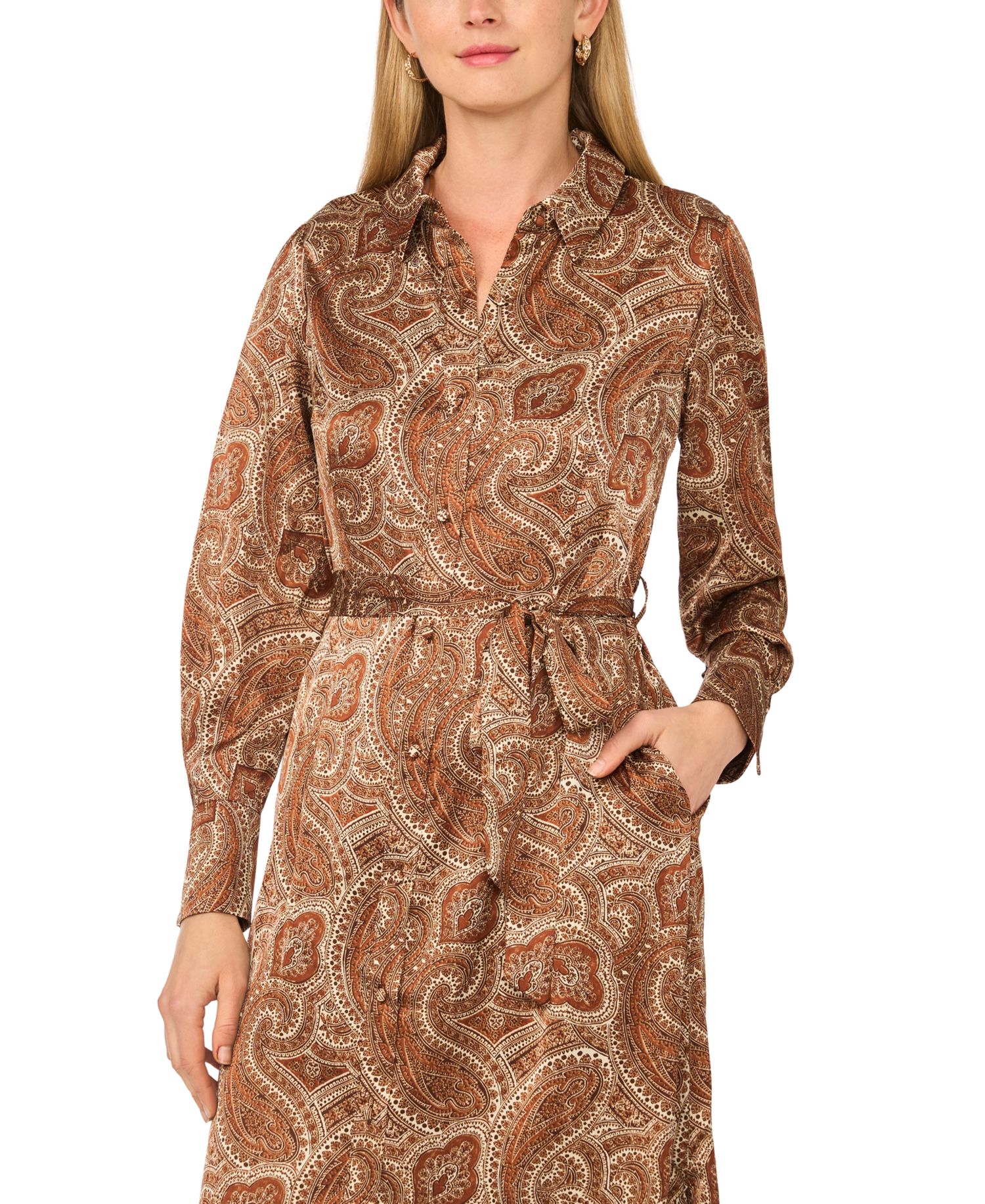 Women's Collared Long-Sleeve Midi Dress