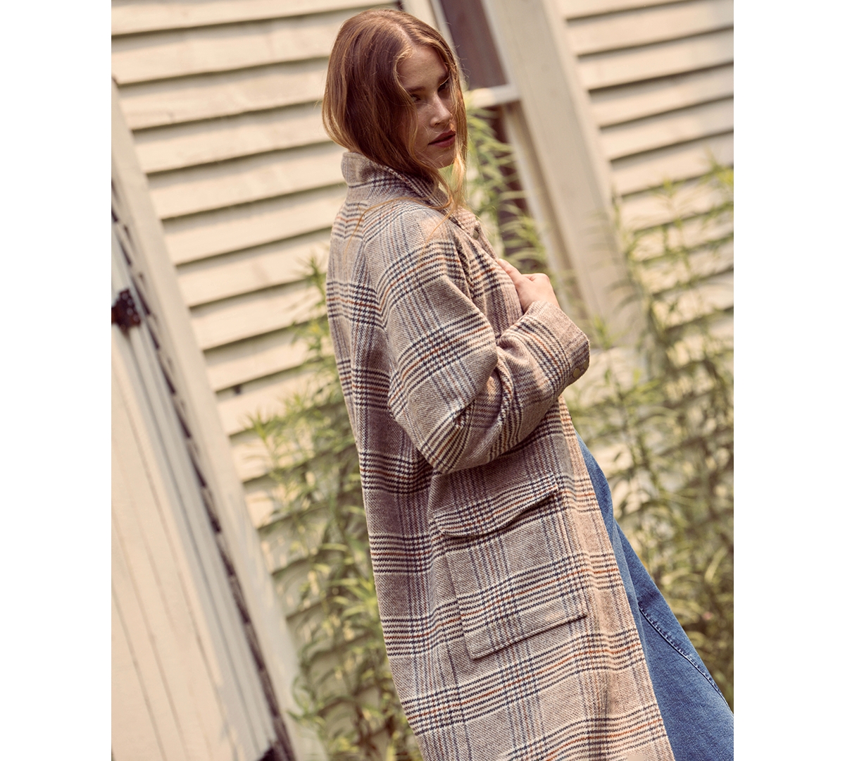 French Connection Women's Sutton Tailored Plaid Long Coat