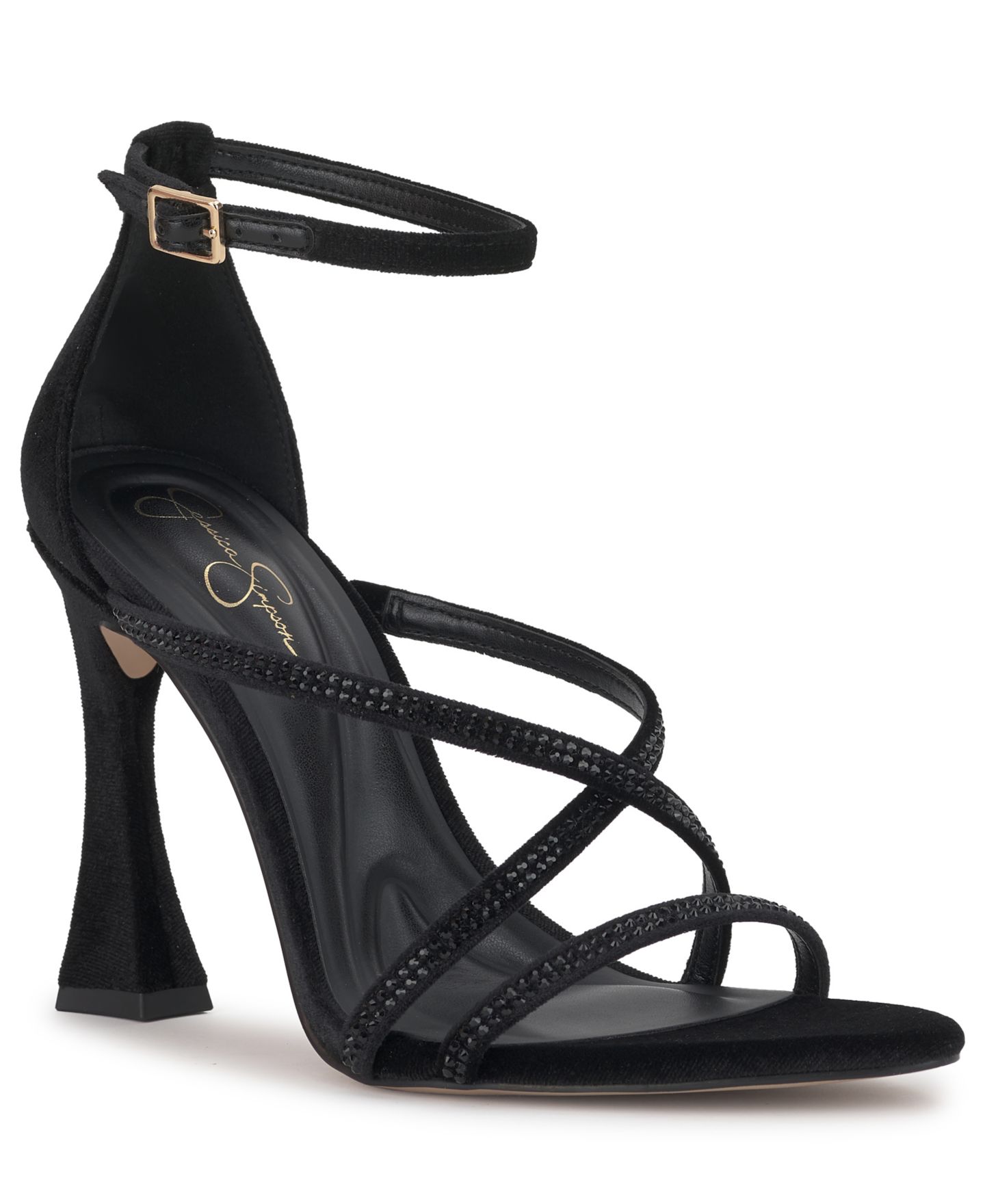 Женские сандалии Jessica Simpson Kaliye Strappy Rhinestone Dress Sandals, цвет: Чёрный бархатный — фото 1