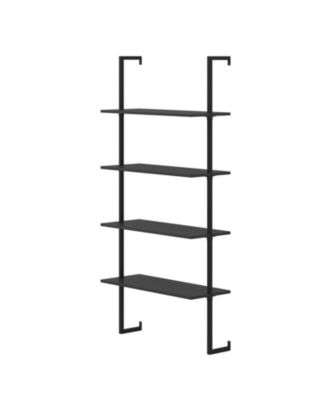 64 Inch 4-Tier Wall Mounted Ladder Shelf with Metal Frame