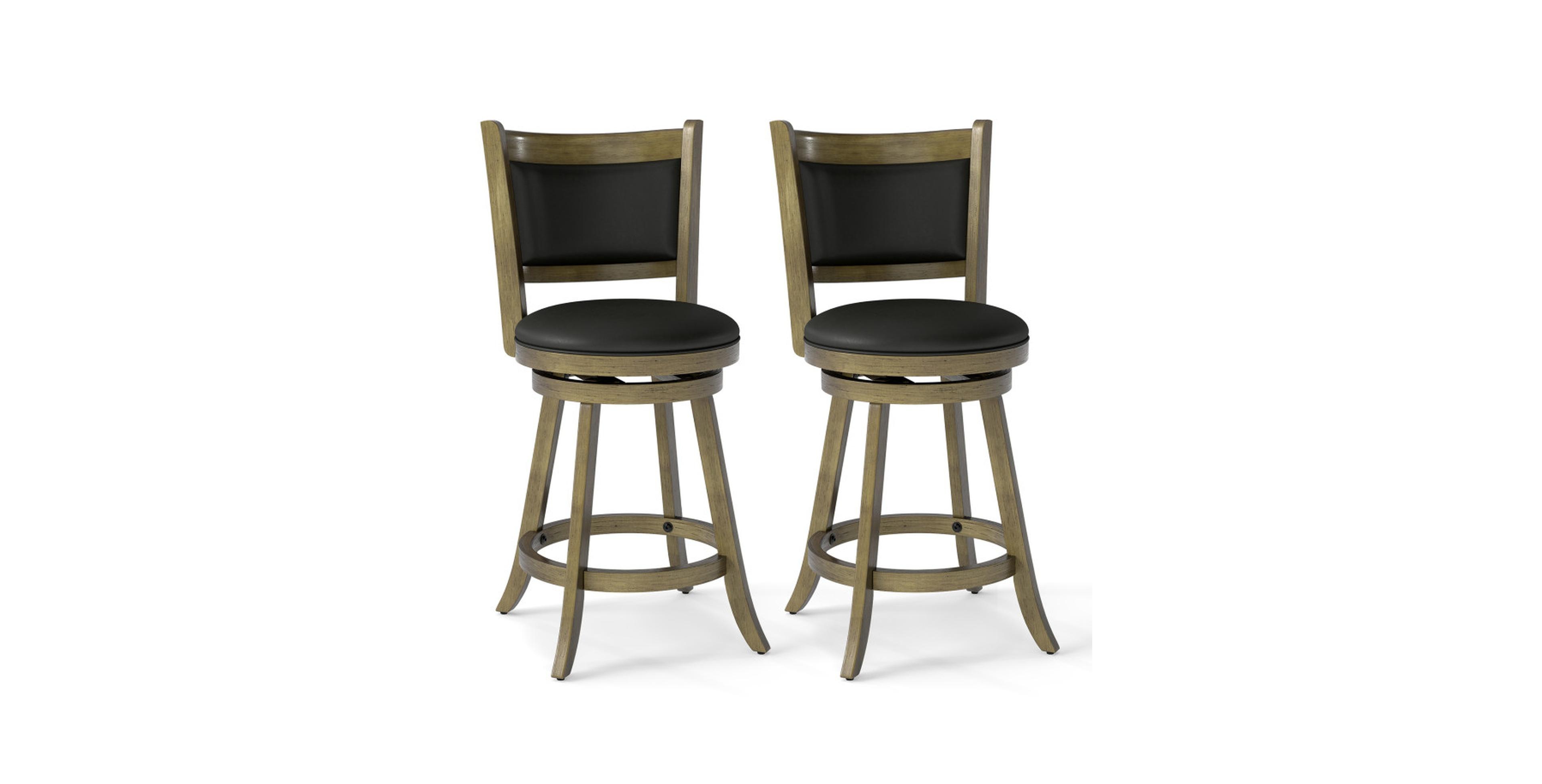 Gouun 24 Inch Rubber Wood Swivel Counter Stools Set of 2 with Panel Back
