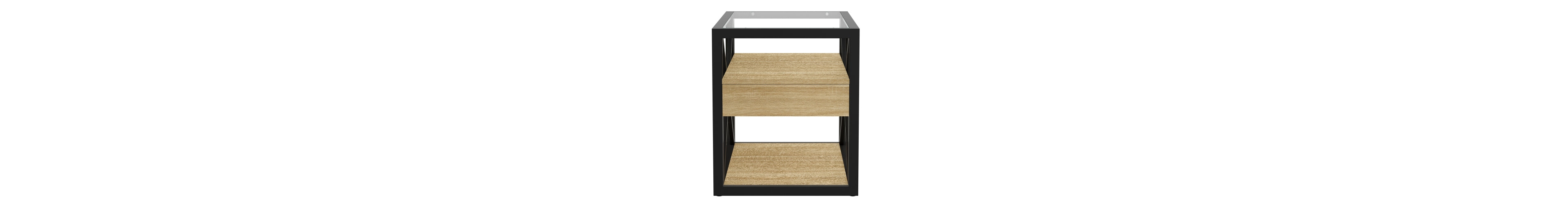 Flynama Modern End Table with Drawer, Nightstand for Bedroom and Living Room, Mdf and Tempered Glass Top Industrial Style Side Table