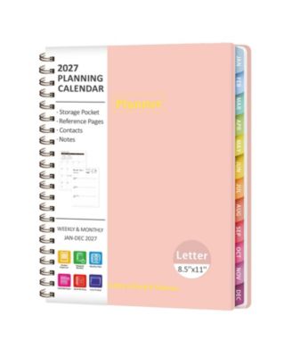 Planner Weekly Monthly Calendar Hardcover Spiral Bound Inner Pocket Office School Supplies