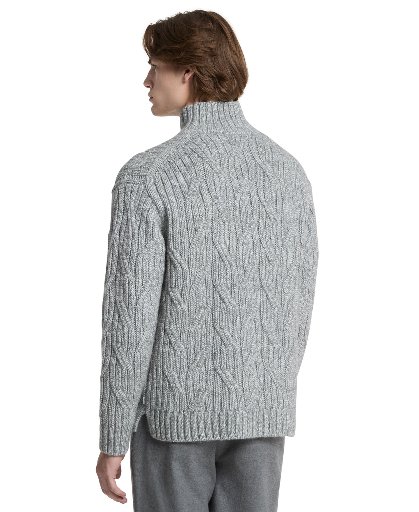 Мужской свитер Michael Kors Cable-Knit Turtleneck Wool-Blend, цвет: Пепельный меланжевый — фото 3