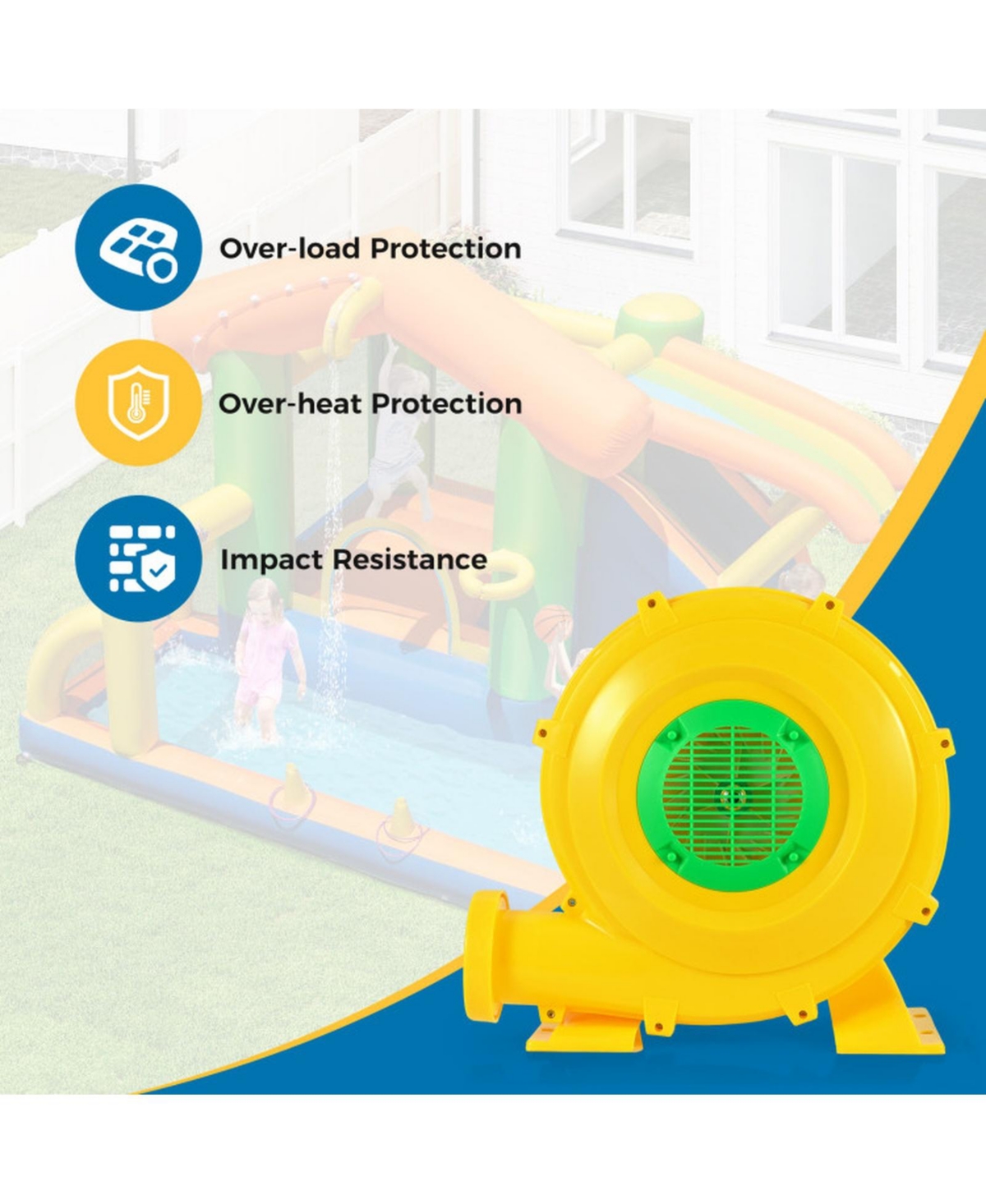 Sugift 980W Portable Bounce House Blower 1550 Cfm Air Pump Fan with Carry Handle and Ground Stakes