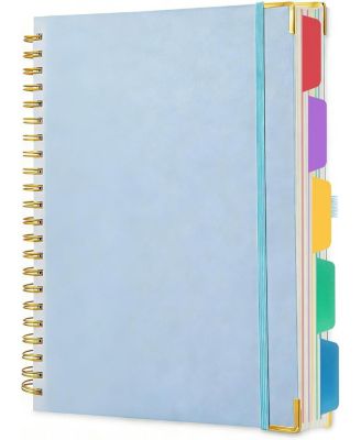 Hardcover Spiral Notebook College Ruled Lined Paper Thick Pages Elastic Closure Pocket Index Tabs