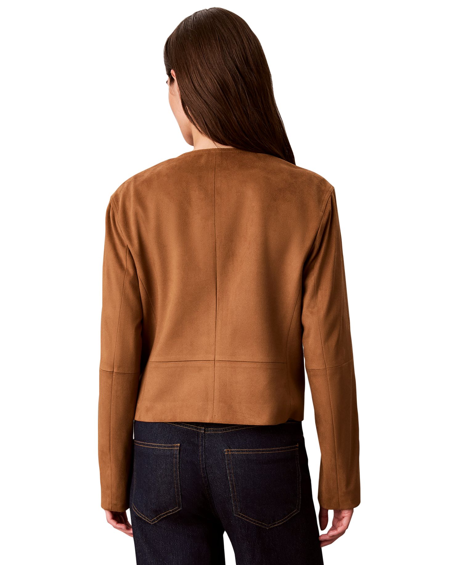 Women's Cropped Faux Suede Crewneck Jacket