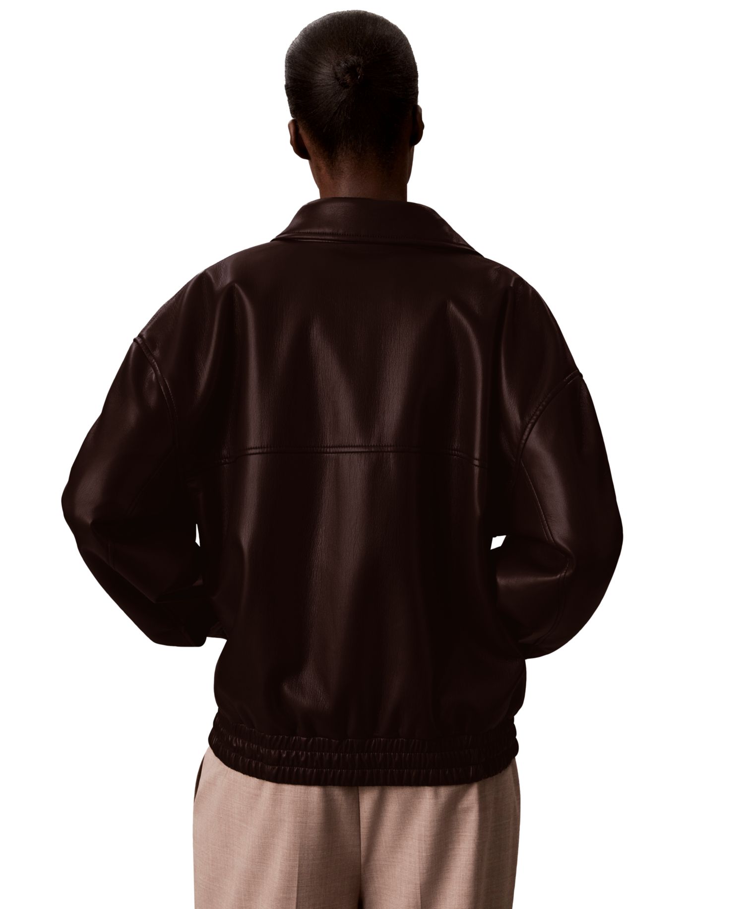 Women's Collared Faux Leather Bomber Jacket
