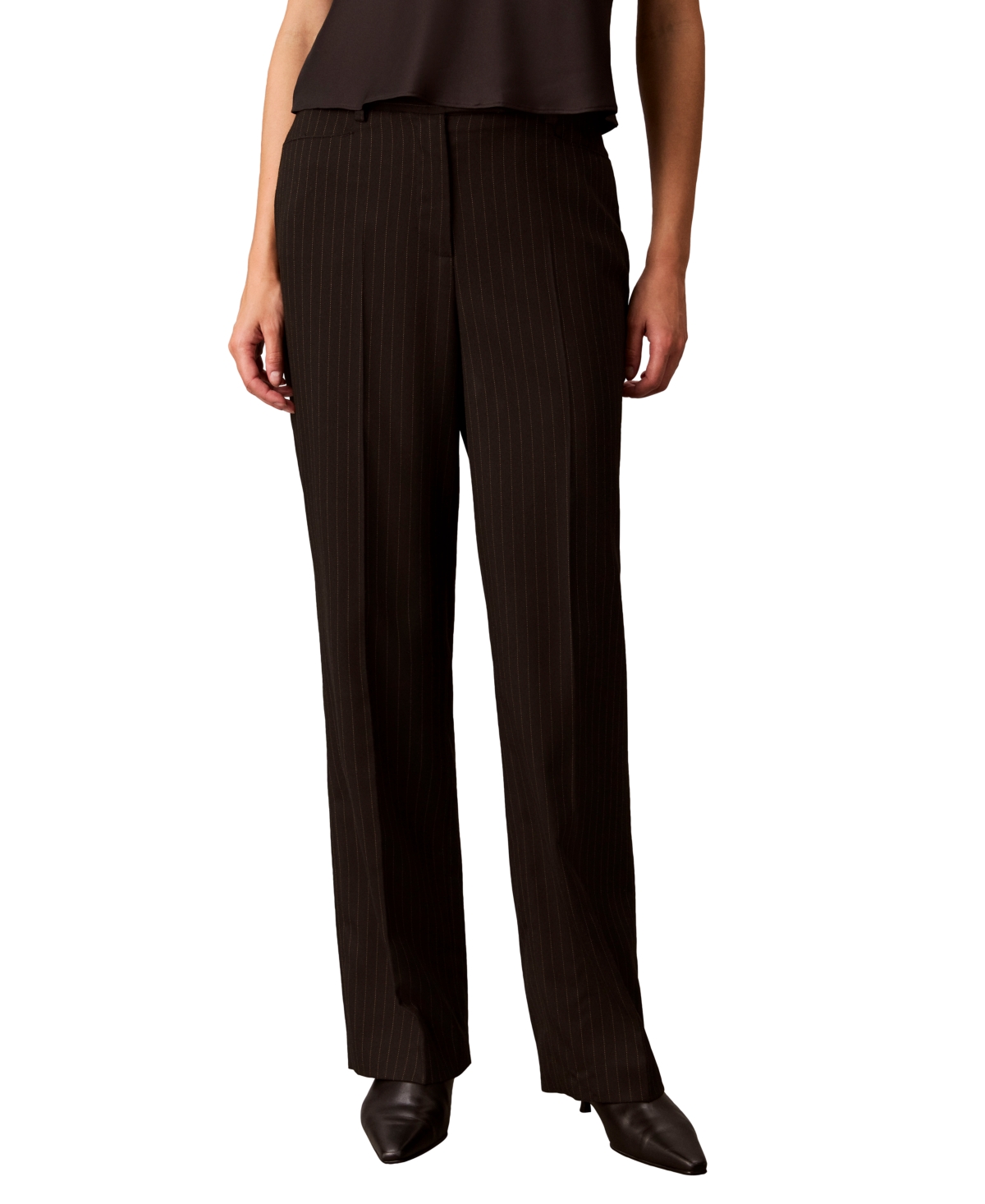 Calvin Klein Women's High-Waist Straight-Leg Pinstripe Dress Pants