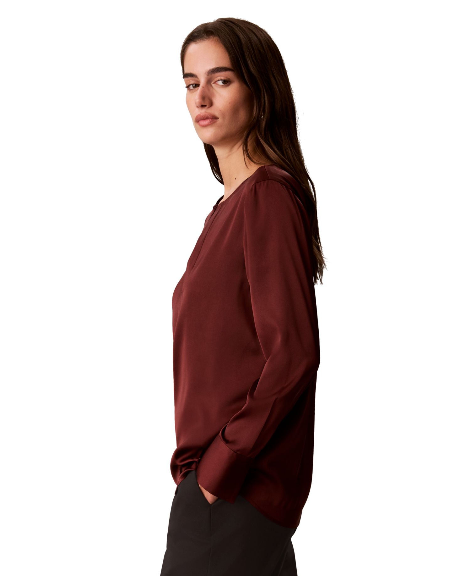 Women's Matte Satin Long-Sleeve Blouse