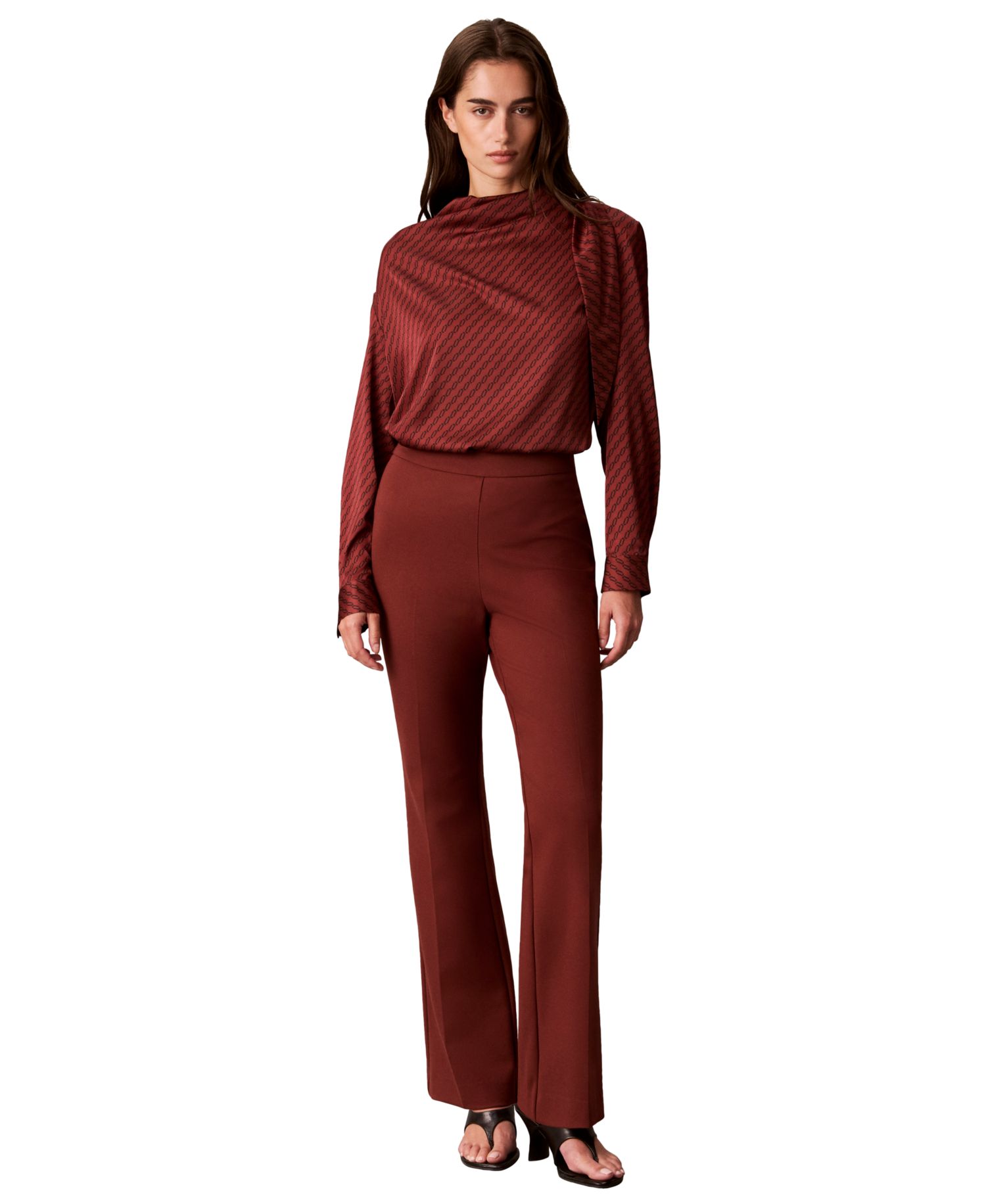 Women's Tie-Neck Long-Sleeve Printed Blouse