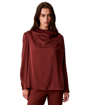 Women's Tie-Neck Long-Sleeve Printed Blouse