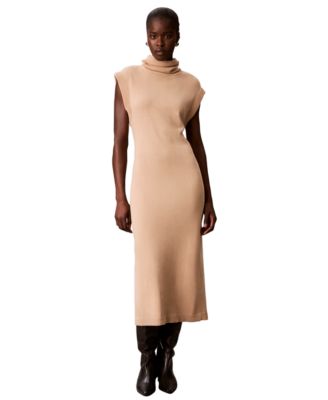 Women's Mock Neck Sleeveless Midi Sweater Dress