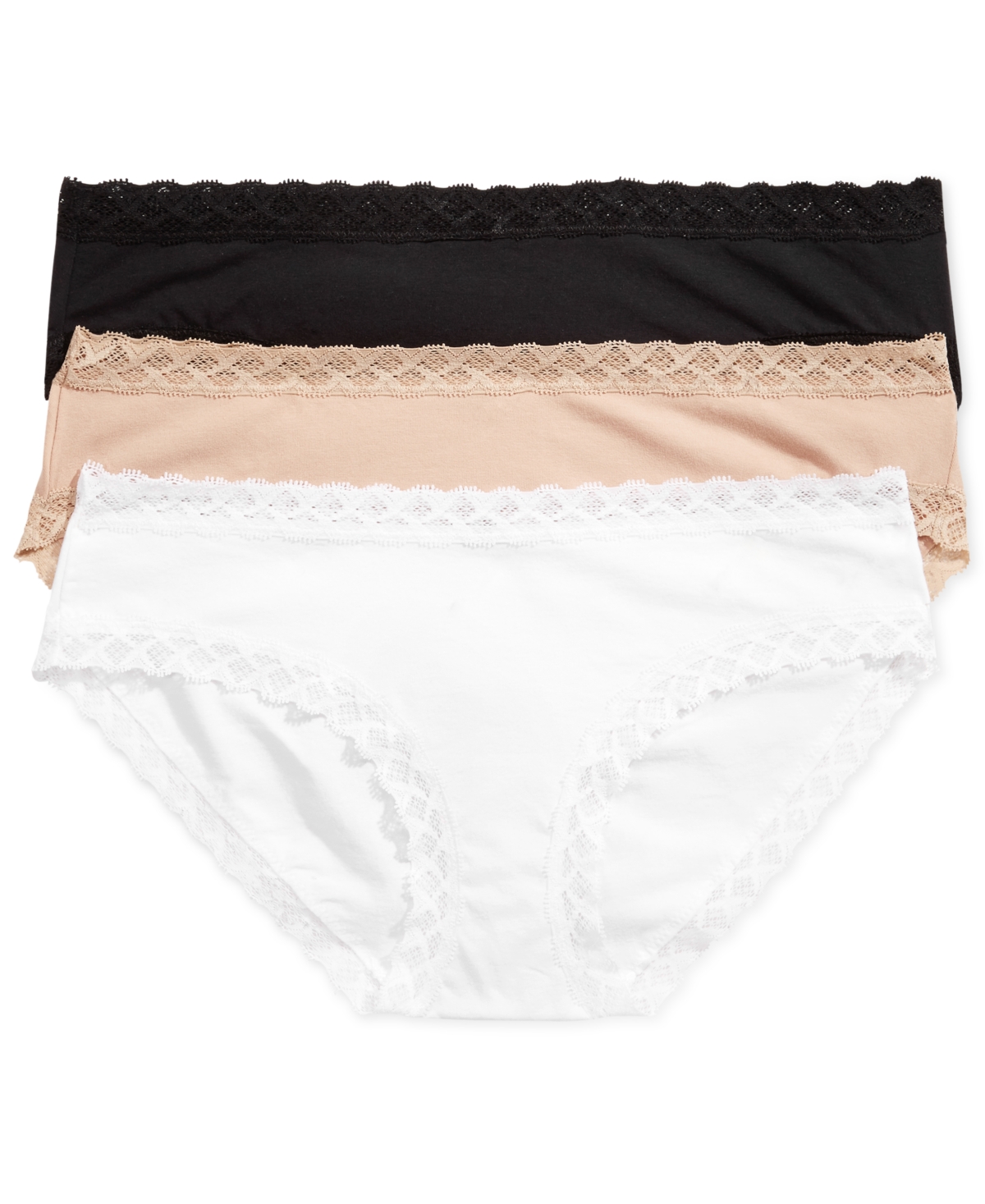 Bliss Lace-Trim Cotton Brief Underwear 3-Pack 156058MP - Black/Black/Black