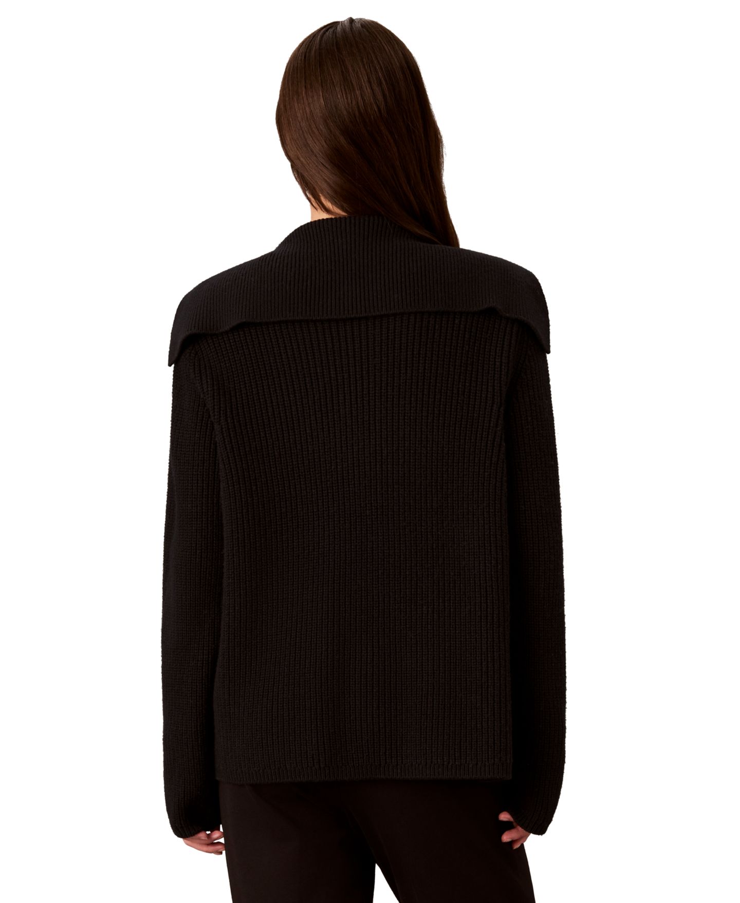 Женский кардиган Calvin Klein Open-Front Collared Wool-Blend Cardigan, цвет: Чёрный — фото 5