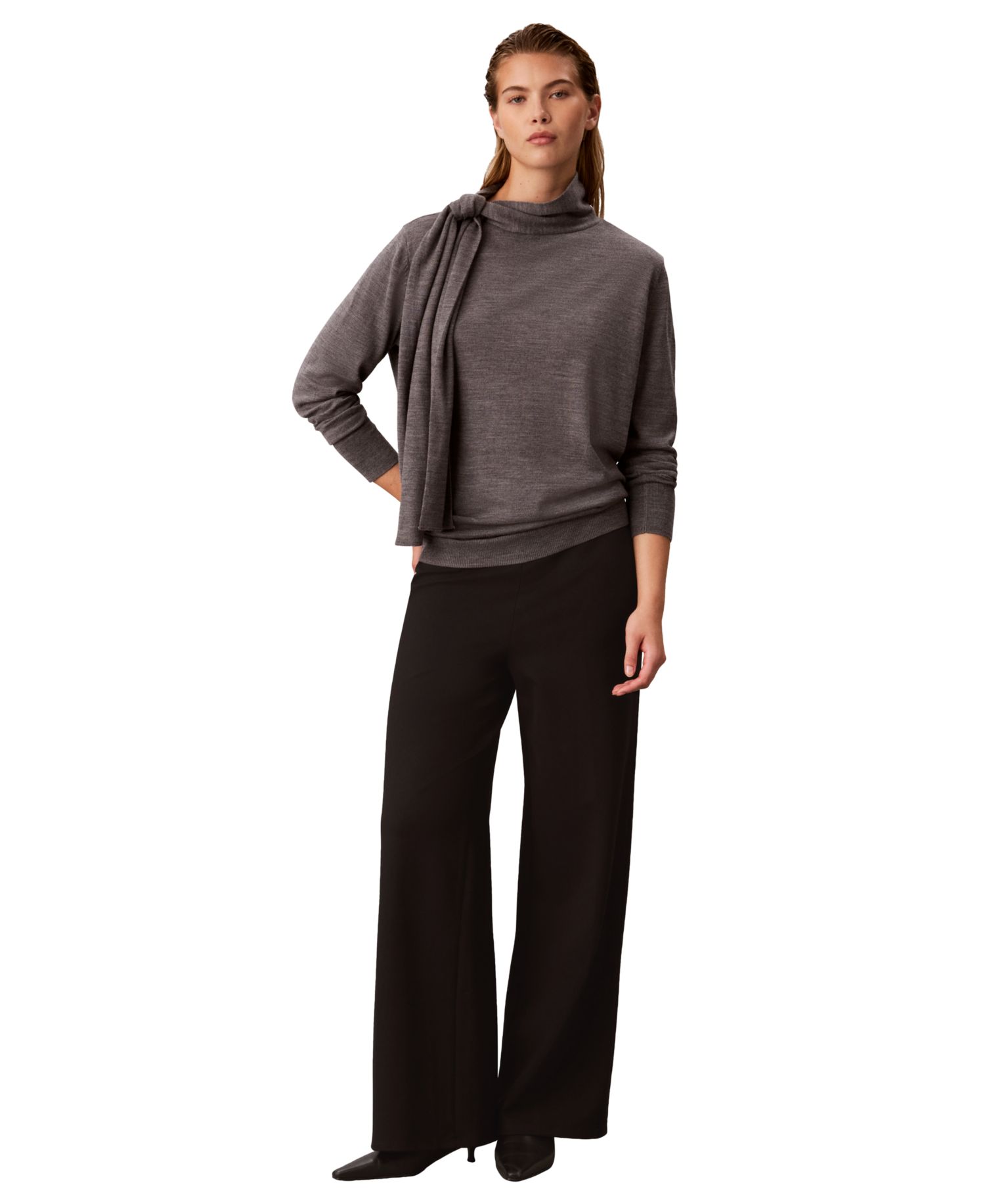 Women's Tie-Neck Mock Neck Long-Sleeve Sweater