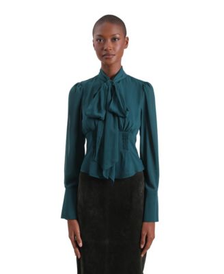 Women's Long Puff-Sleeve Scarf Neck Top