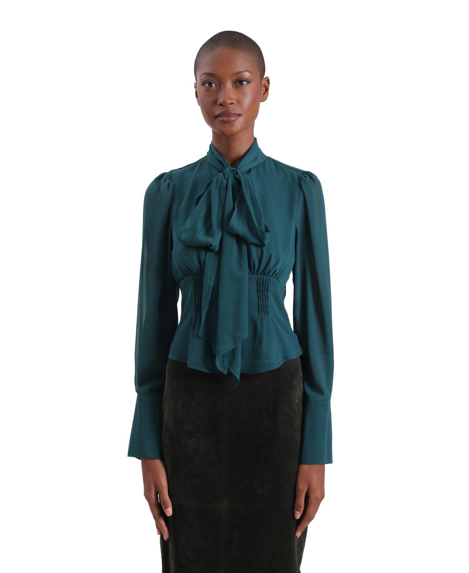 Women's Long Puff-Sleeve Scarf Neck Top