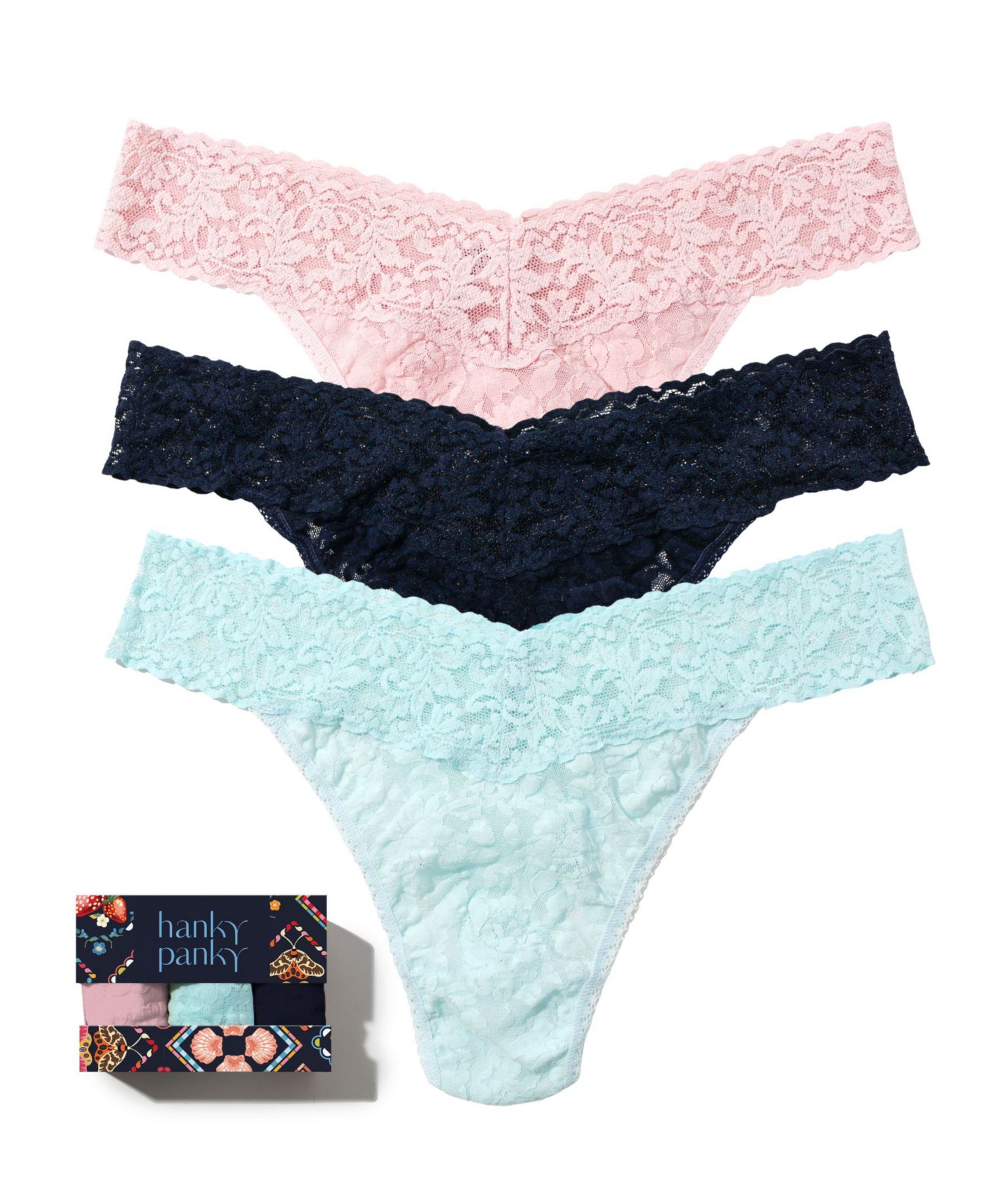 Signature Lace Floral Thong, 3-Pack