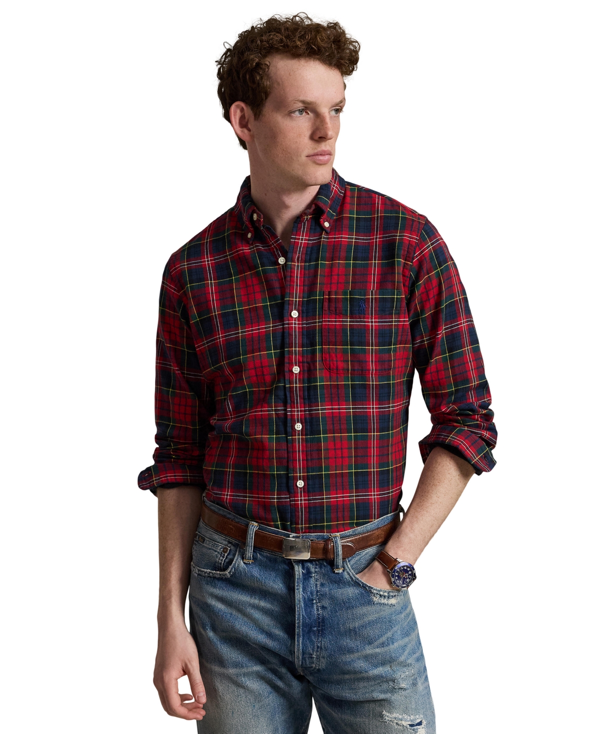 Polo Ralph Lauren Men's Plaid Classic-Fit Button-Down Shirt - 7417 Navy Red Multi