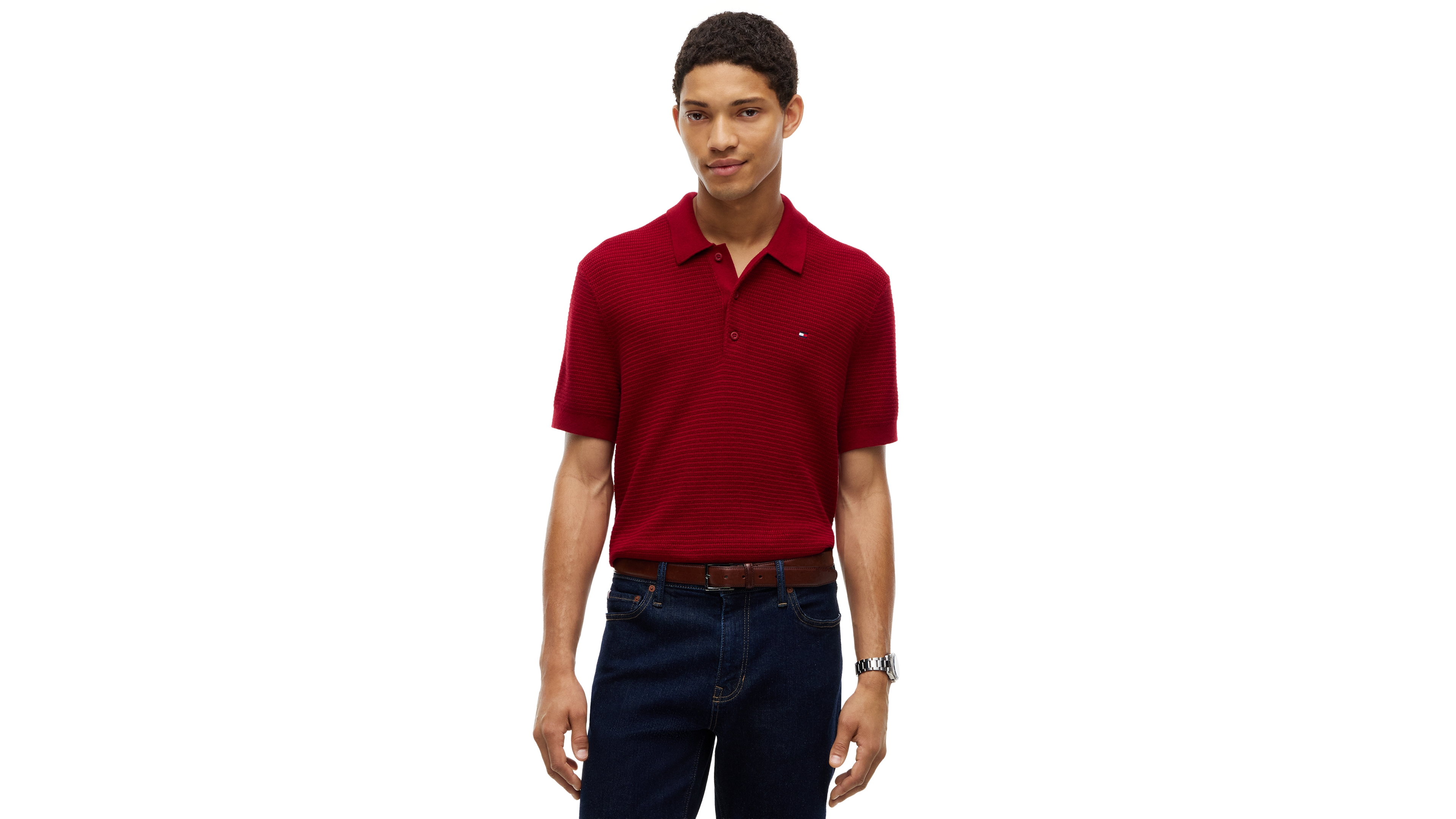 Tommy Hilfiger Men's Pima Cotton-Blend Cashmere Regular-Fit Ribbed Cuffs and Hem Polo Shirt