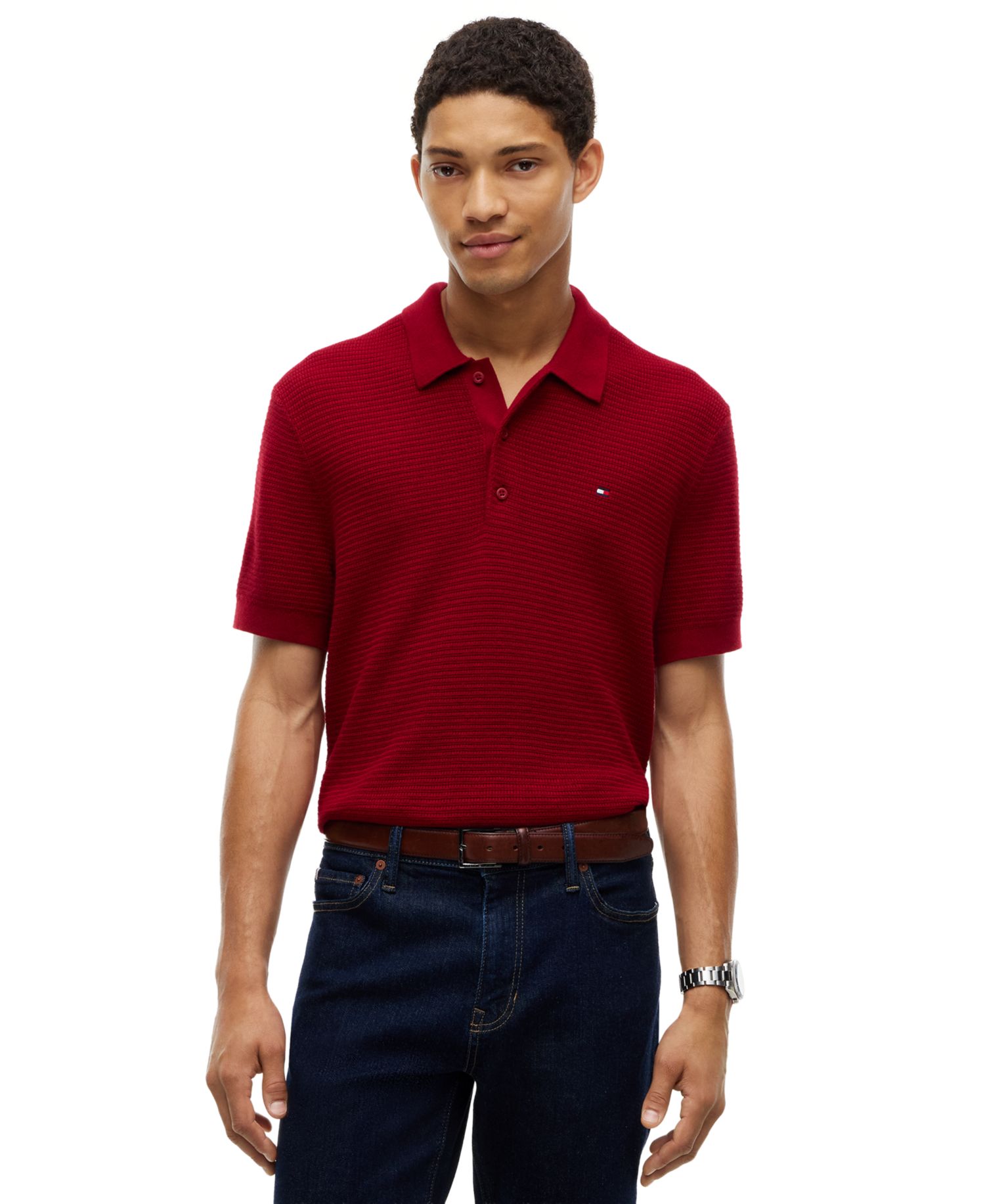 Men's Pima Cotton-Blend Cashmere Regular-Fit Ribbed Cuffs and Hem Polo Shirt