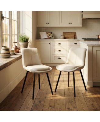 Upholstered Dining Chairs Set of 2, Padded Armless Kitchen Side Chairs with Metal Legs, Ergonomic Backrest
