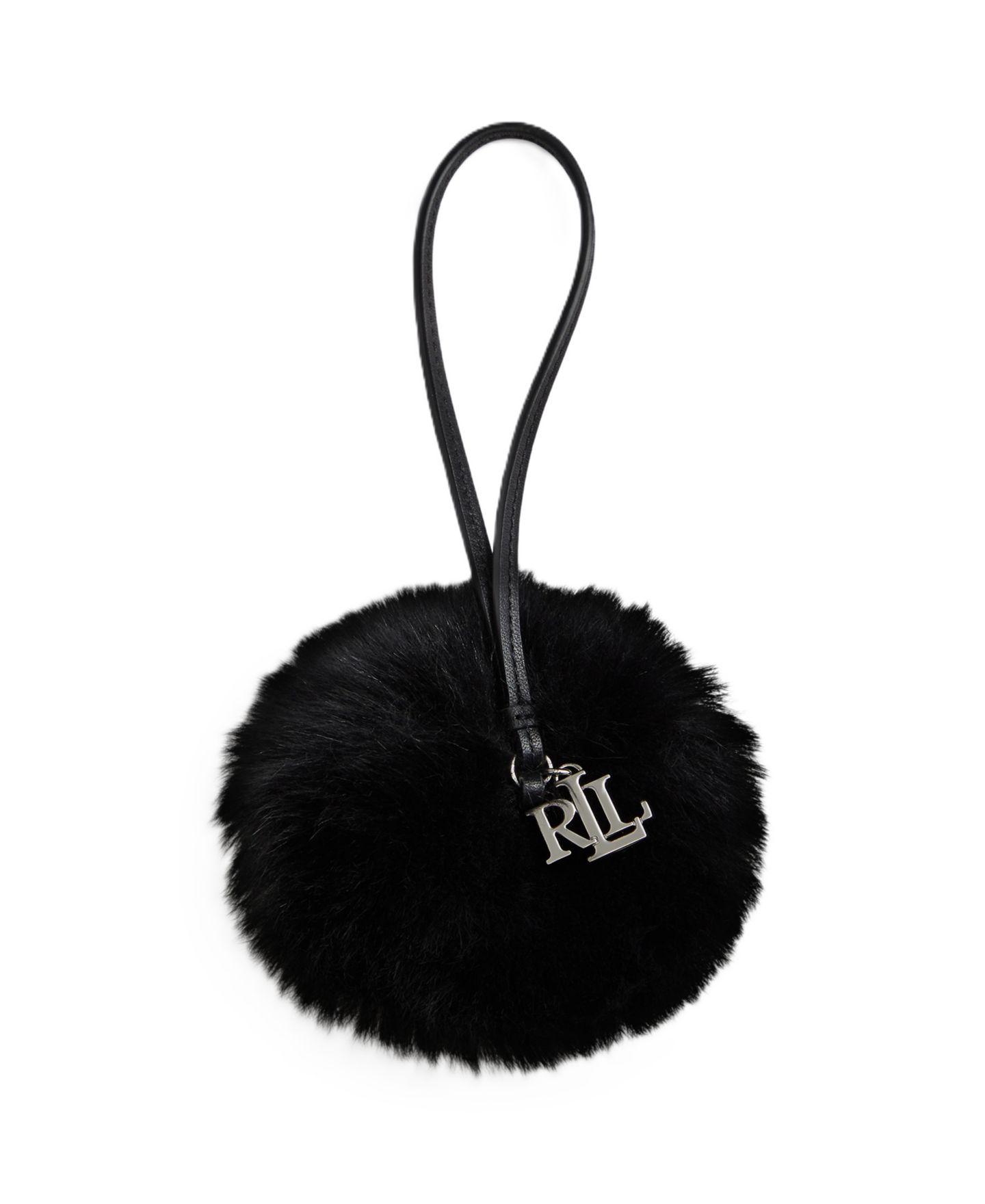 Женский брелок Lauren Ralph Lauren Leather and Shearling Pom-Pom Bag Charm, цвет: Чёрный — фото 1