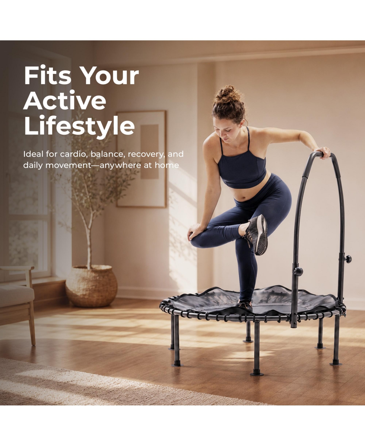 Sunny Health and Fitness Active Fitness Trampoline with Adjustable Handlebar