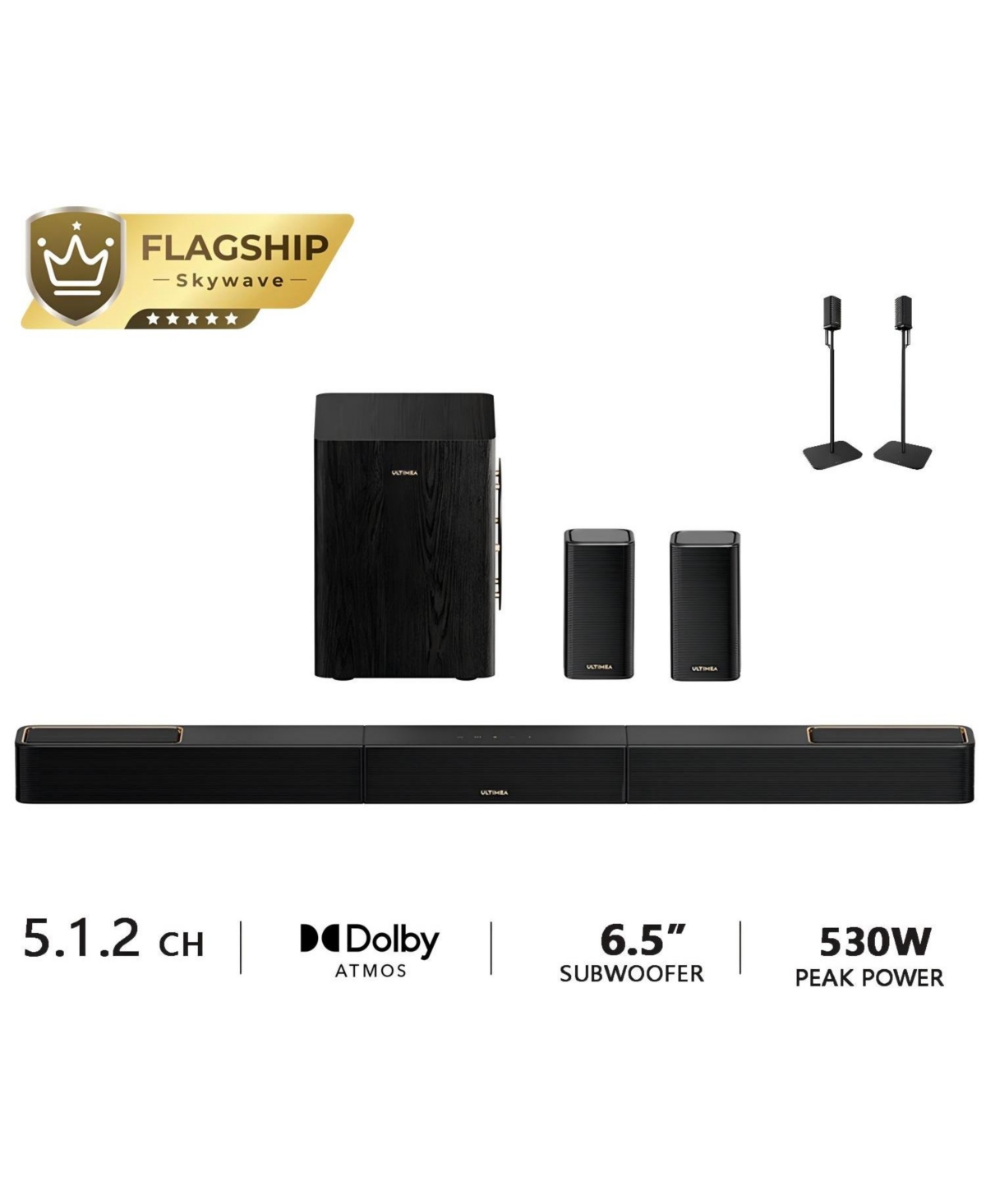 Ultimea Skywave Series 5.1.2 Channel Wireless Surround Sound Bar for Smart Tv, 530W Sound System with Dolby Atmos