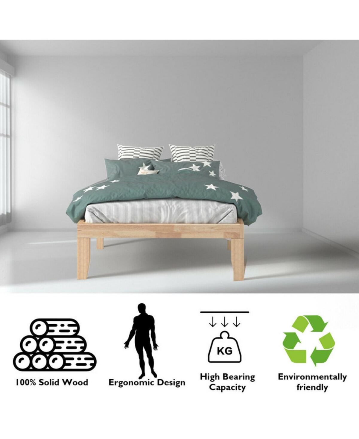 Gouun 14" Twin Size Solid Wood Platform Bed Frame with Wood Slat Support, No Box Spring Needed