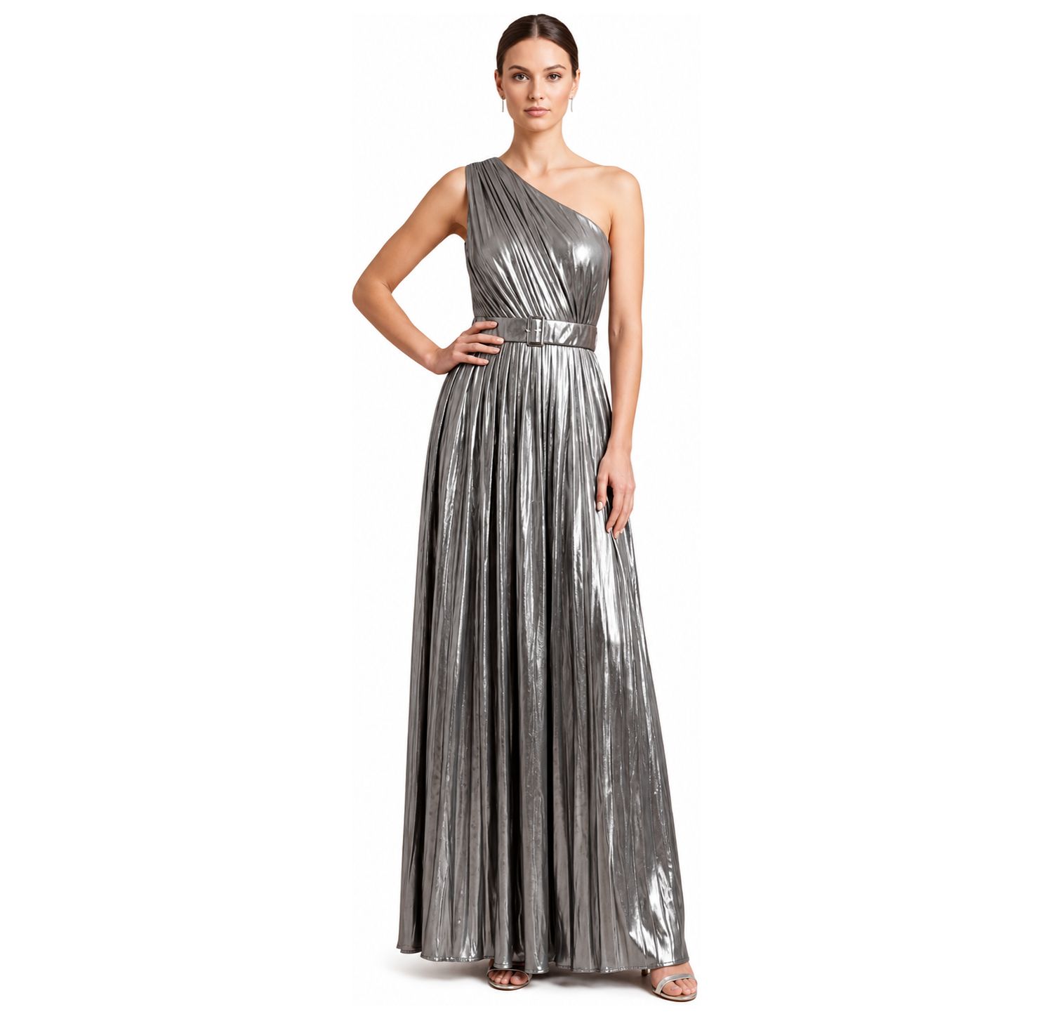 Plus Size One Shoulder Metallic Dress